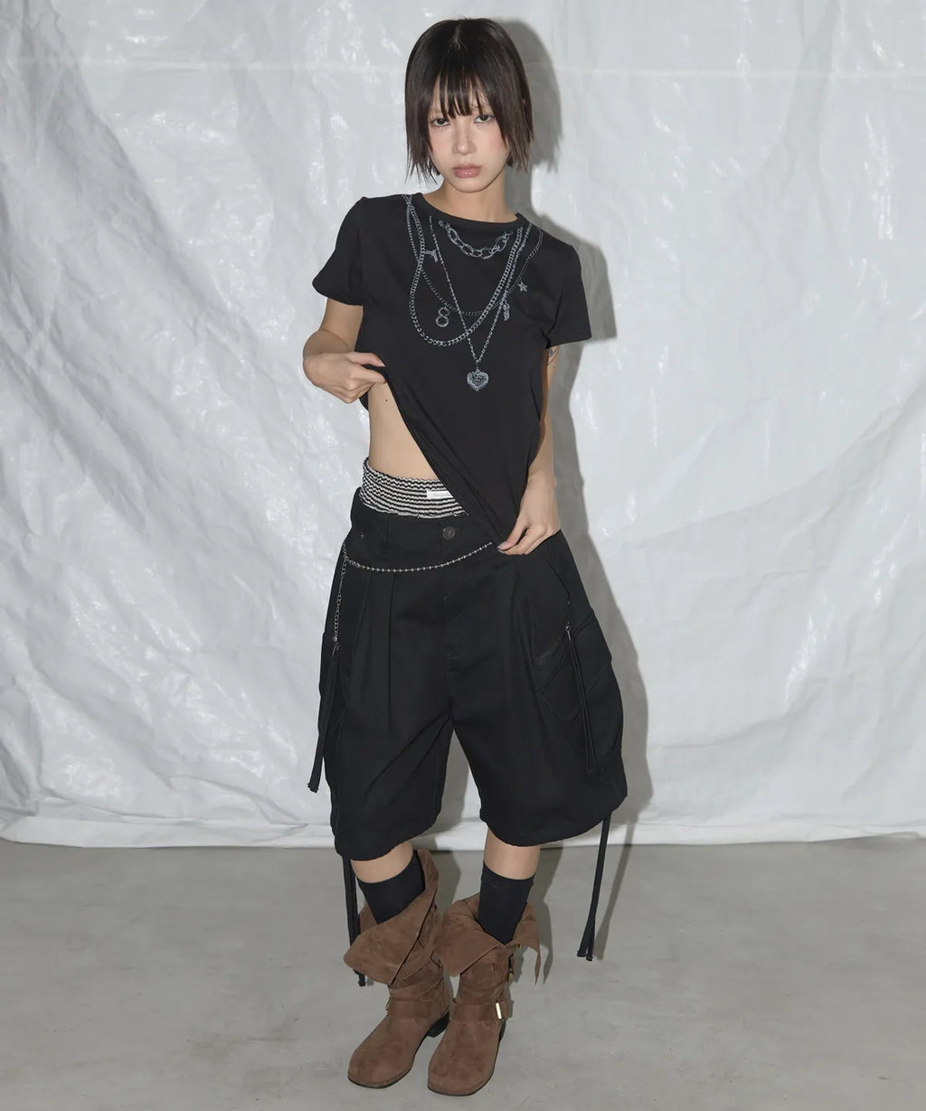 NASTY FANCY CLUB CARGO LETTERING BERMUDA PANTS / BLACK