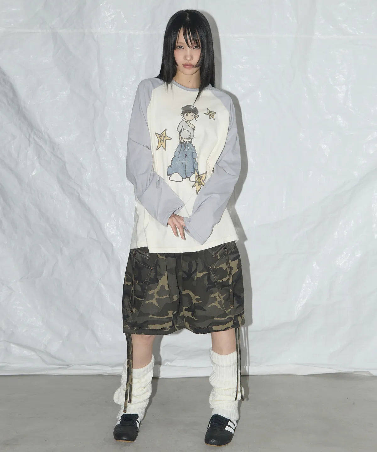 NASTY FANCY CLUB CARGO LETTERING BERMUDA PANTS / KHAKI CAMO