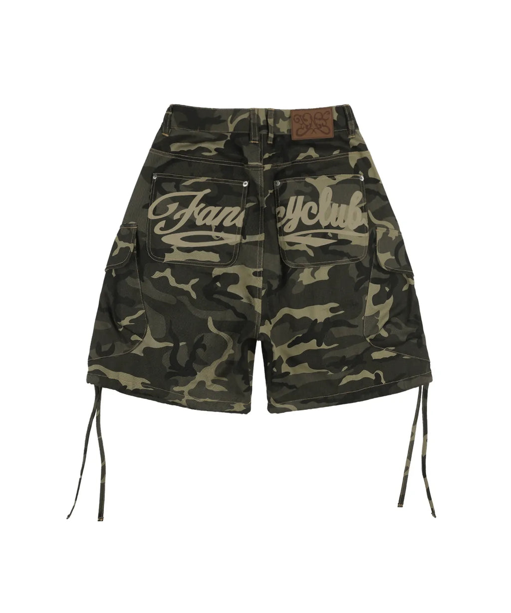 NASTY FANCY CLUB CARGO LETTERING BERMUDA PANTS / KHAKI CAMO