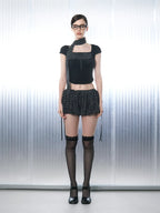 Dot Square Crop Top [Black]