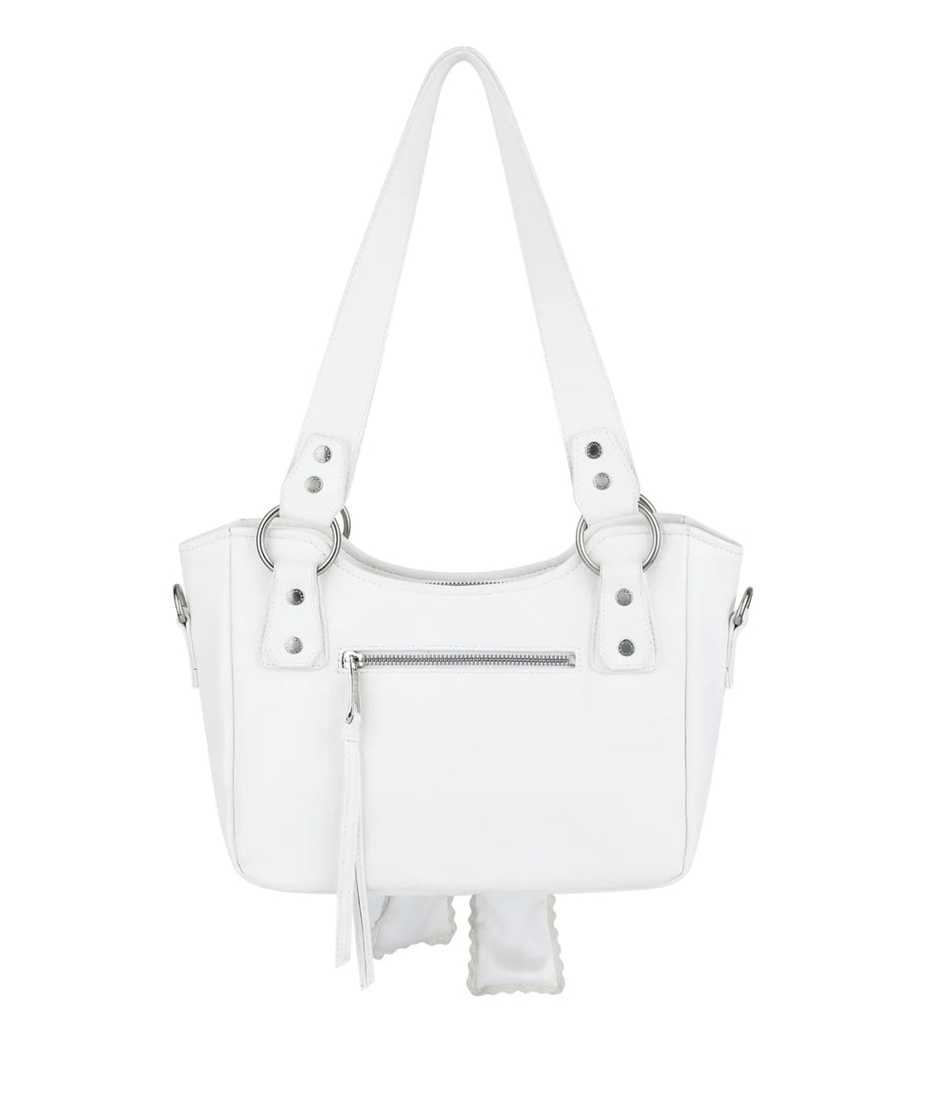 Laced Ribbon Leather Shoulder Bag (White)