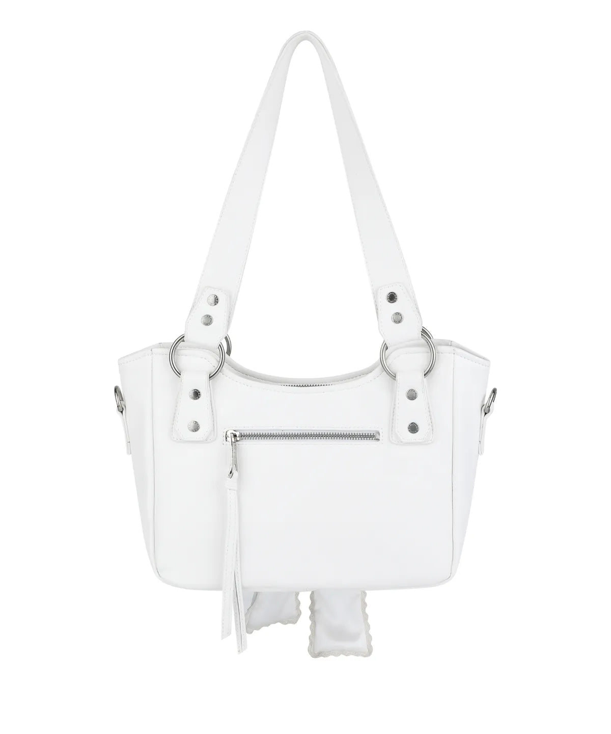 Laced Ribbon Leather Shoulder Bag (White)