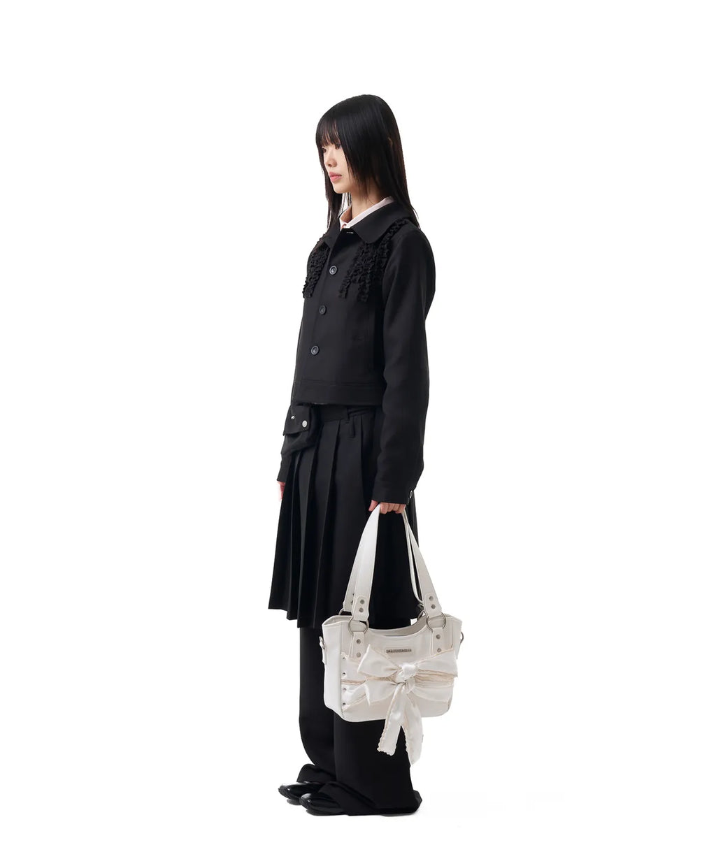 Laced Ribbon Leather Shoulder Bag (White)