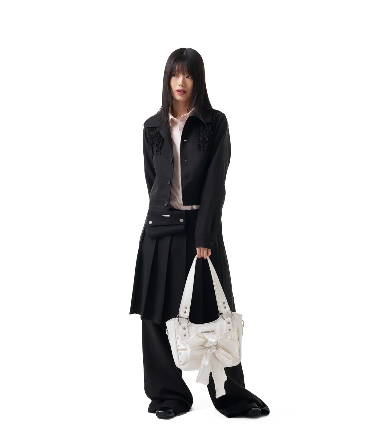 Laced Ribbon Leather Shoulder Bag (White)