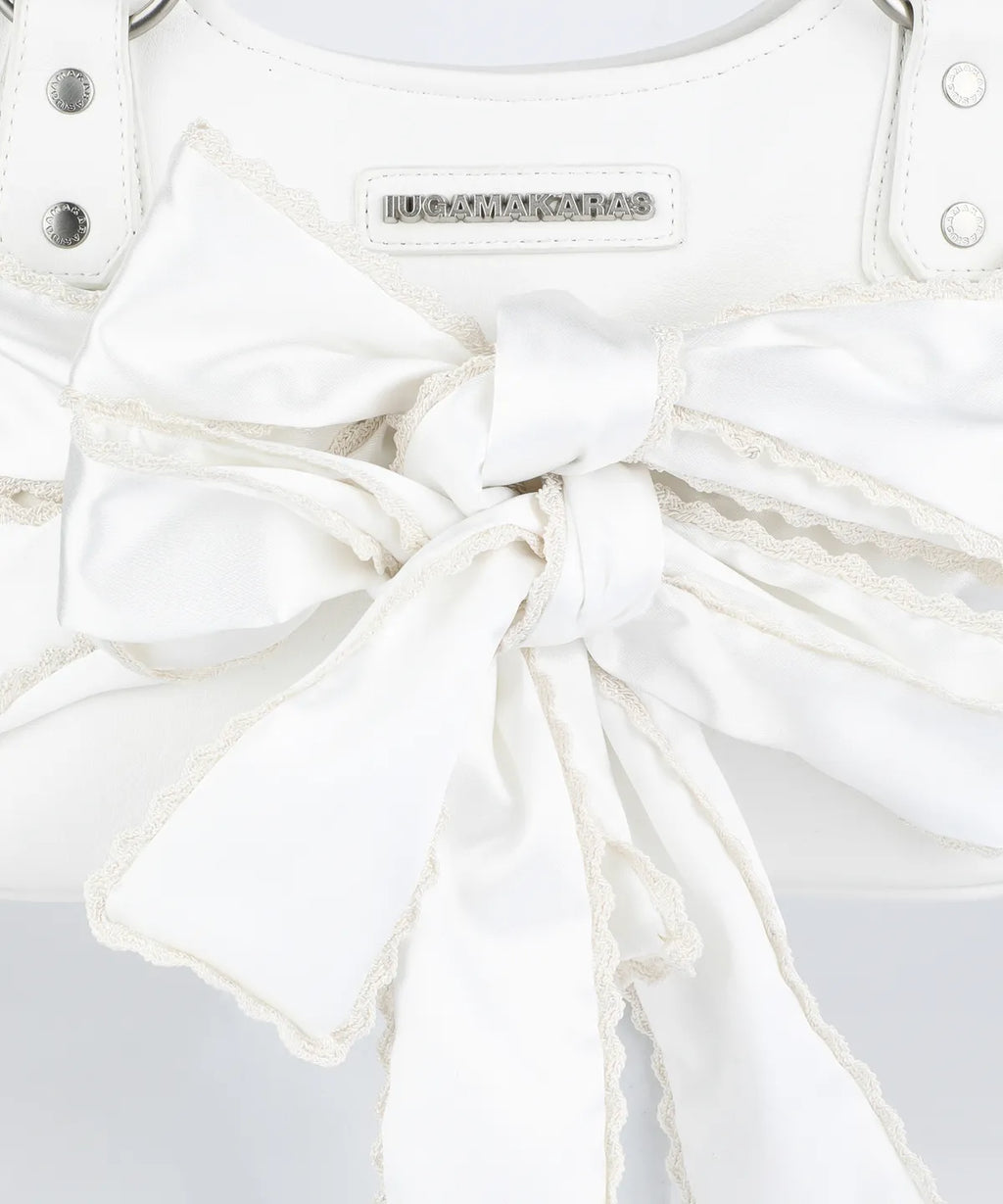 Laced Ribbon Leather Shoulder Bag (White)