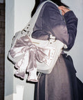 Laced Ribbon Leather Shoulder Bag (Light Purple)
