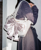 Laced Ribbon Leather Shoulder Bag (Light Purple)