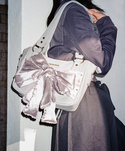 Laced Ribbon Leather Shoulder Bag (Light Purple)