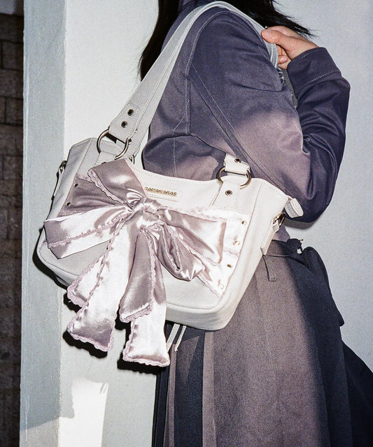 Laced Ribbon Leather Shoulder Bag (Light Purple)