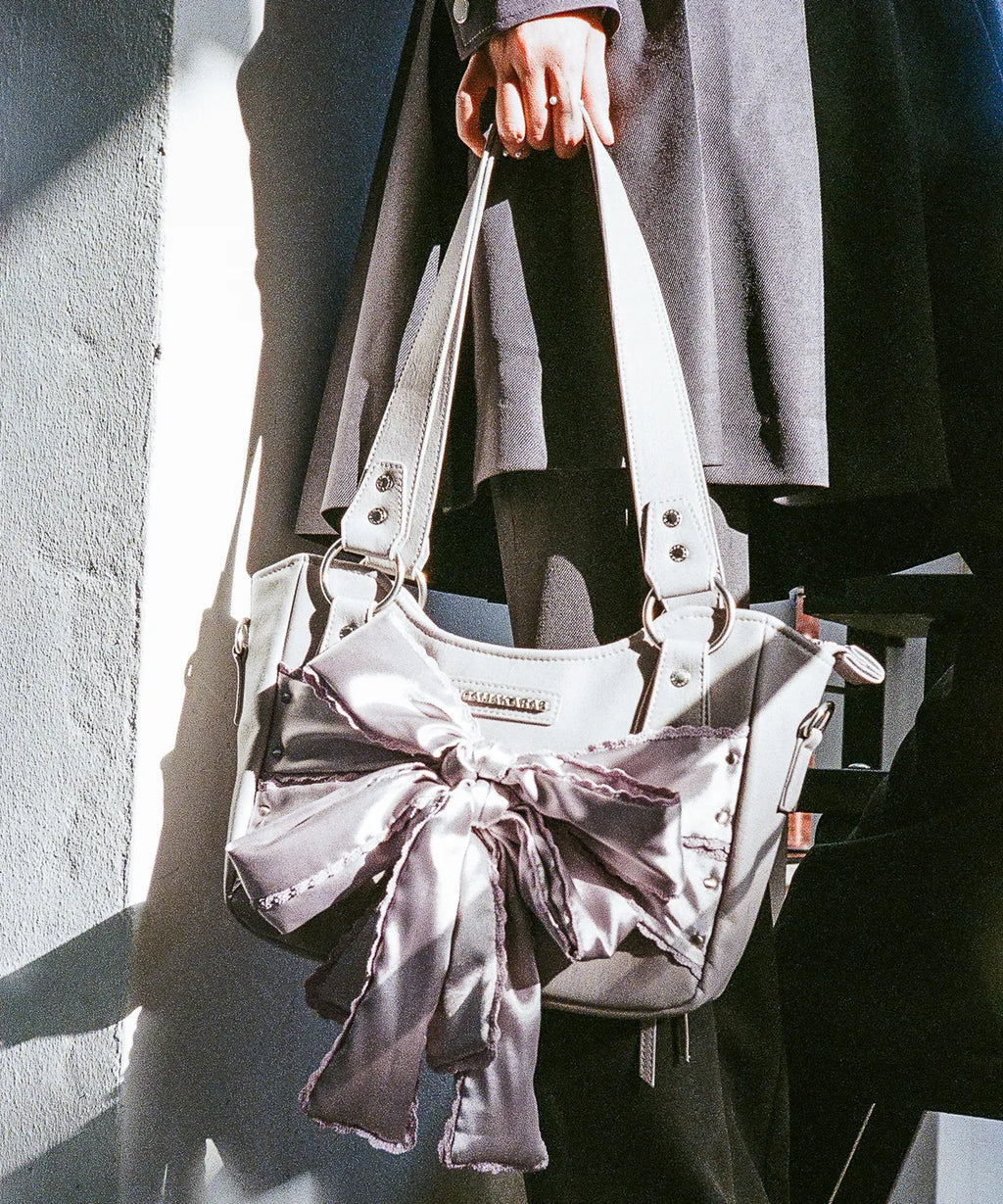 Laced Ribbon Leather Shoulder Bag (Light Purple)