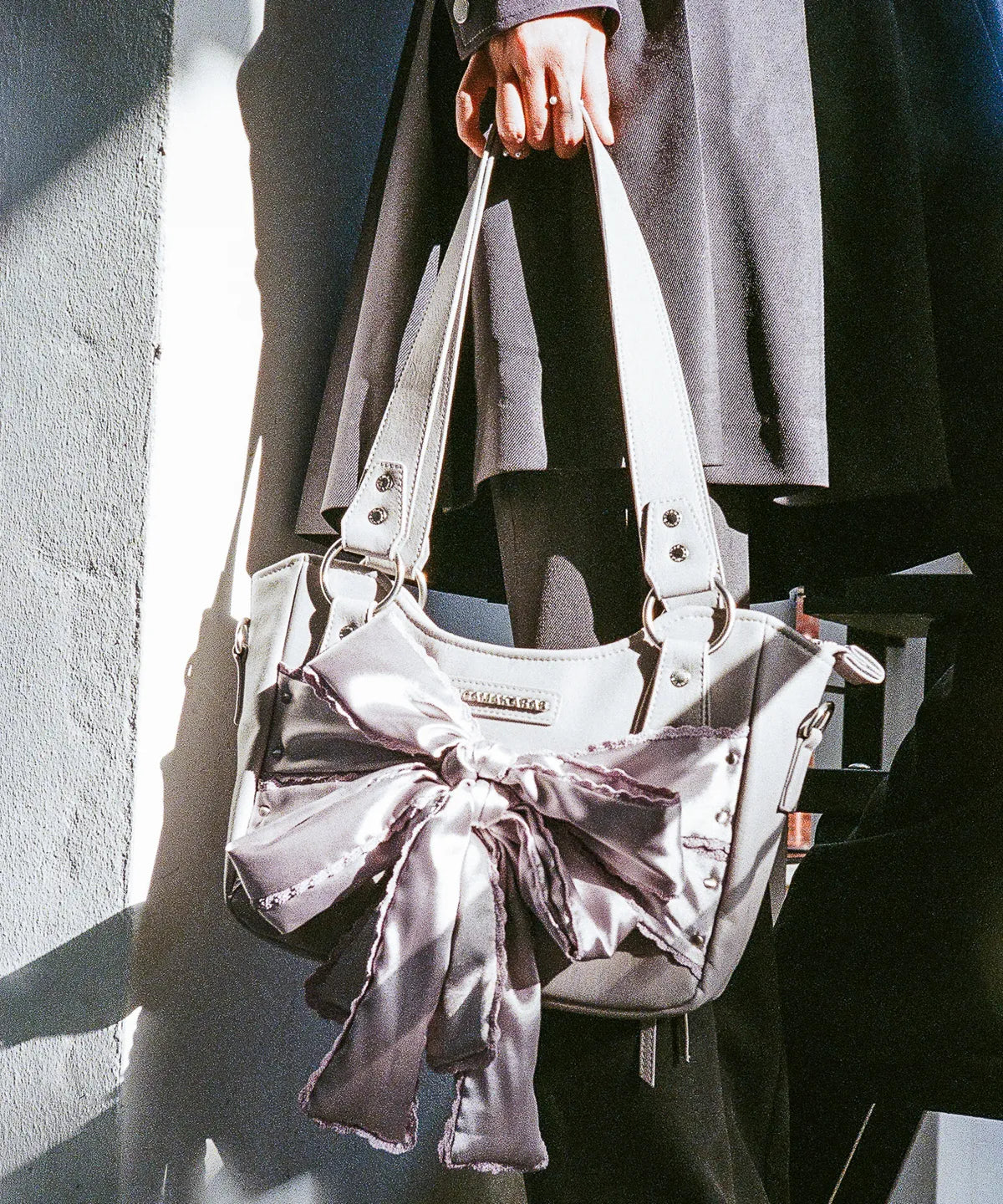Laced Ribbon Leather Shoulder Bag (Light Purple)