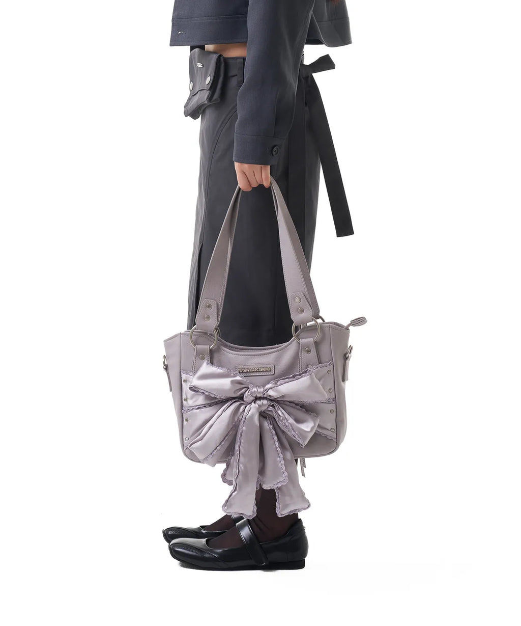 Laced Ribbon Leather Shoulder Bag (Light Purple)