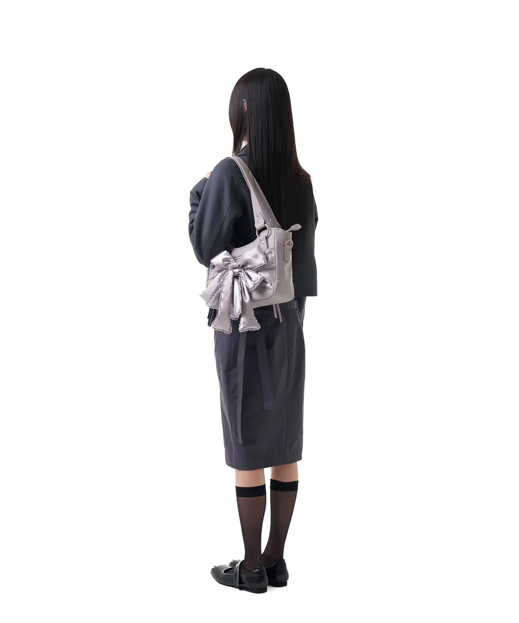 Laced Ribbon Leather Shoulder Bag (Light Purple)