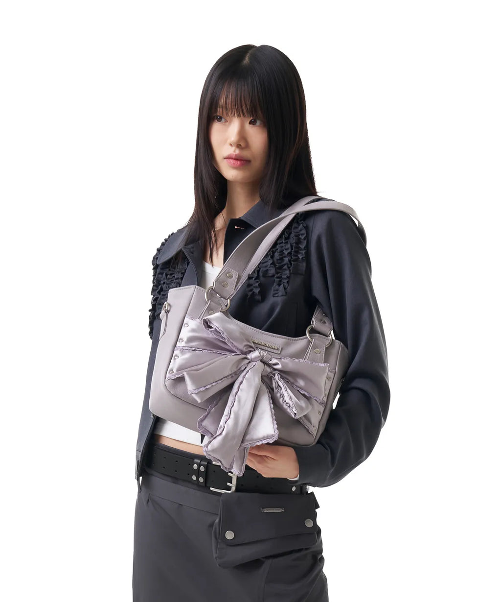 Laced Ribbon Leather Shoulder Bag (Light Purple)