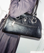IUGA STUDDED LEATHER BOWLING BAG / BLACK