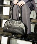 IUGA STUDDED LEATHER BOWLING BAG / BLACK