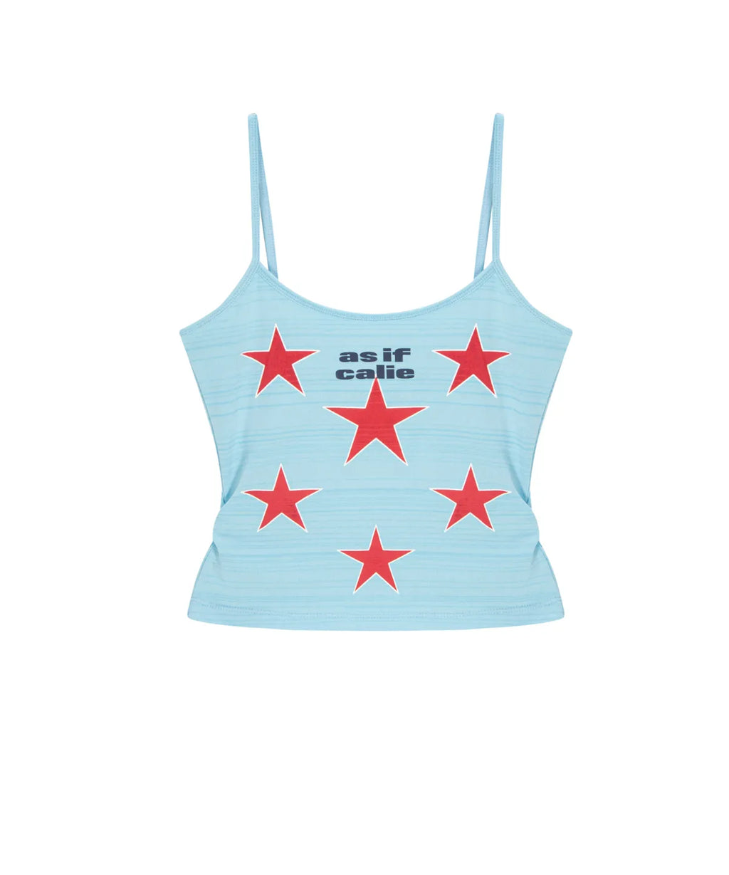 SHIRRING STAR SLEEVELESS TOP SKYBLUE