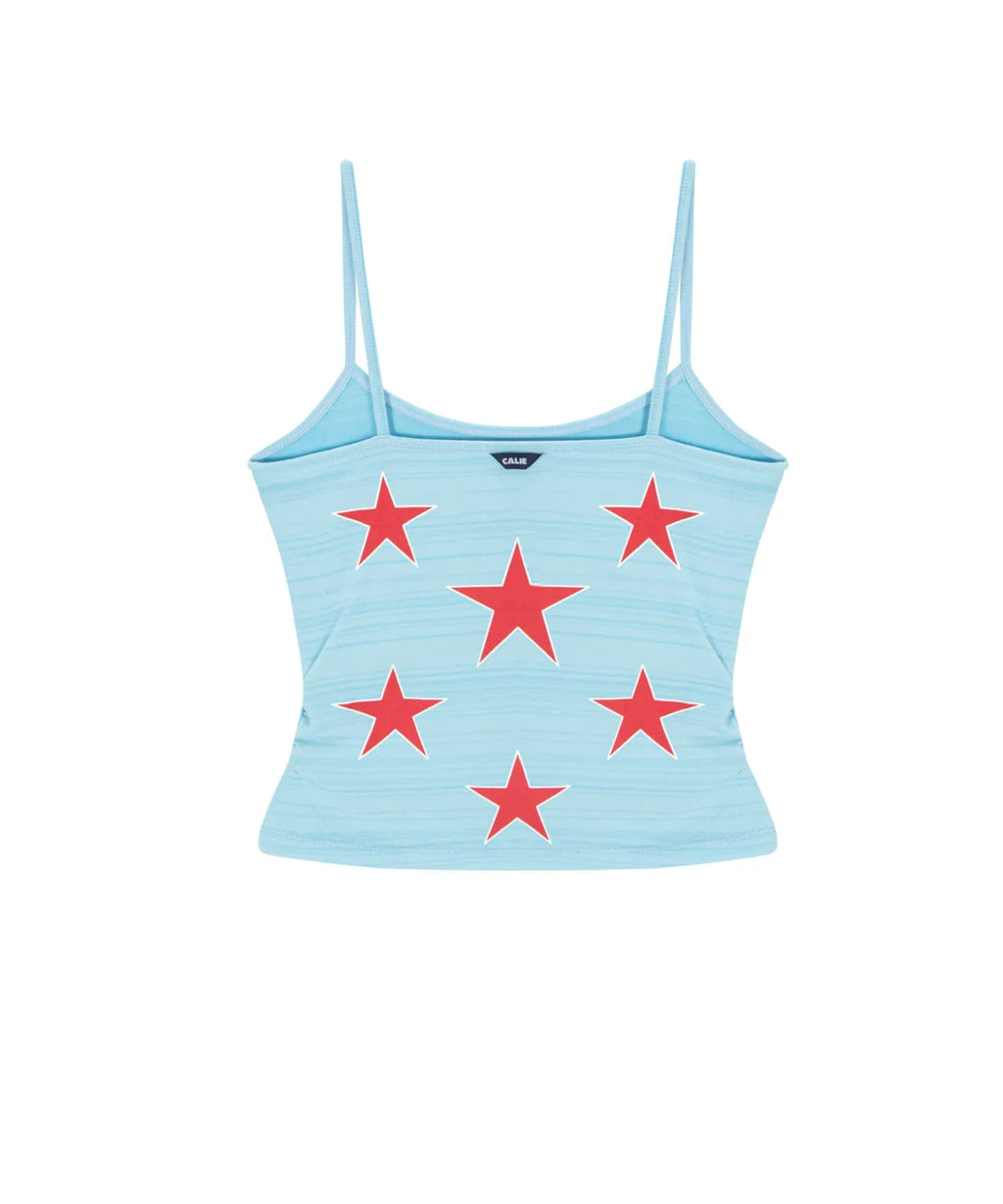 SHIRRING STAR SLEEVELESS TOP SKYBLUE