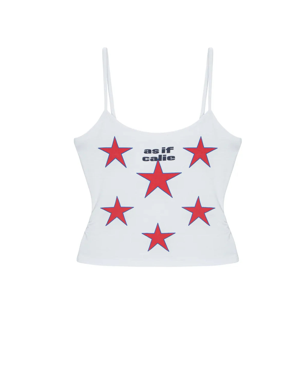 SHIRRING STAR SLEEVELESS TOP WHITE