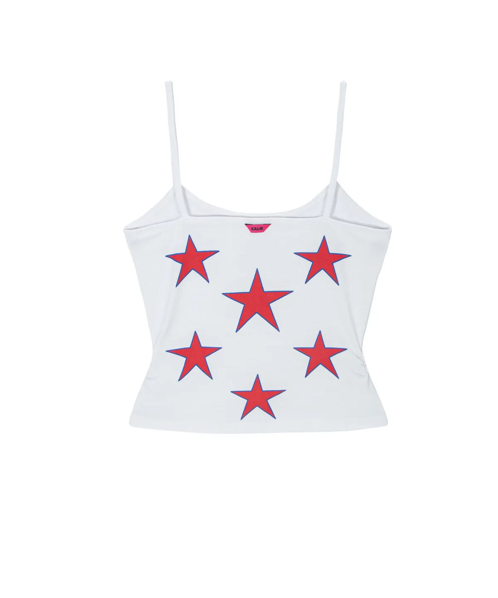 SHIRRING STAR SLEEVELESS TOP WHITE