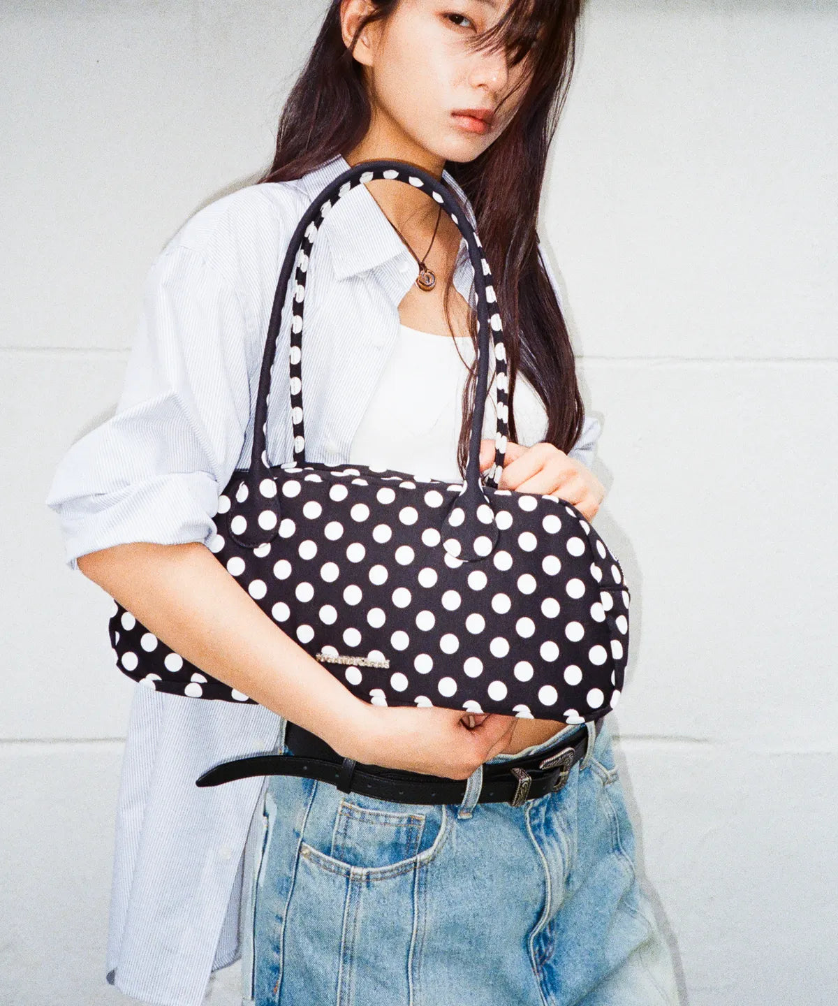 Dot Pattern Baguette Bag (Black)