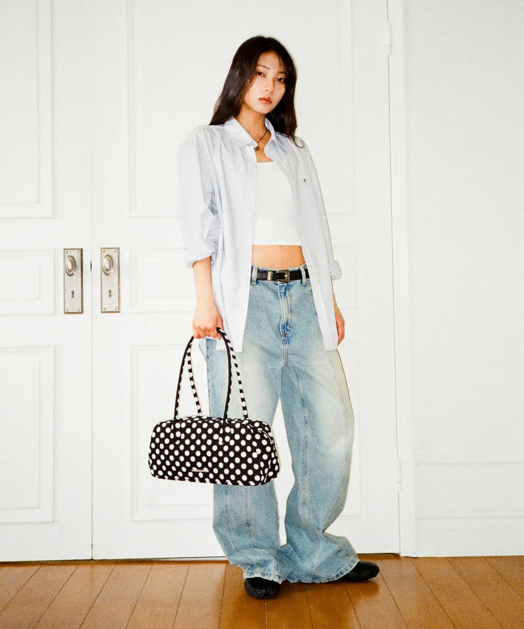 Dot Pattern Baguette Bag (Black)