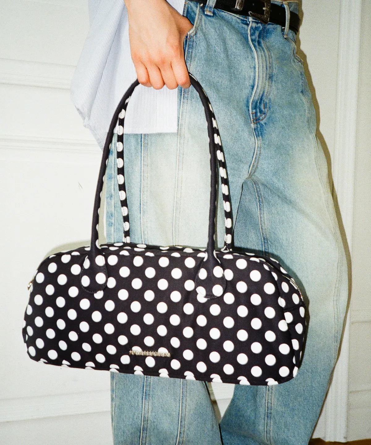 Dot Pattern Baguette Bag (Black)