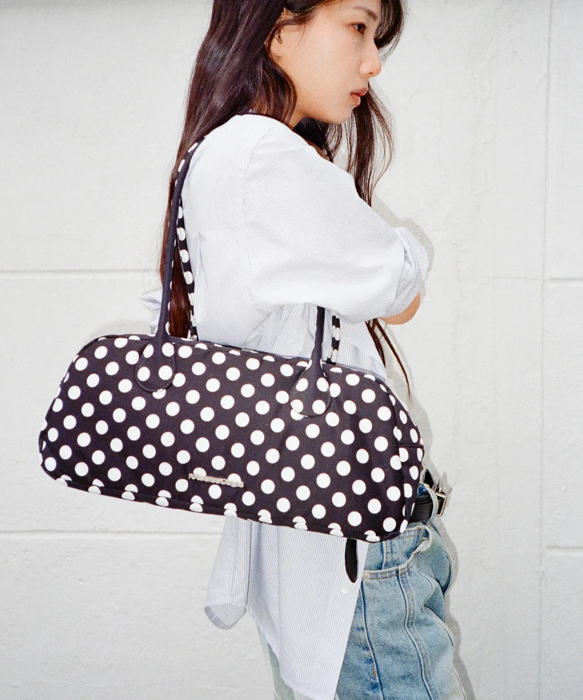 Dot Pattern Baguette Bag (Black)