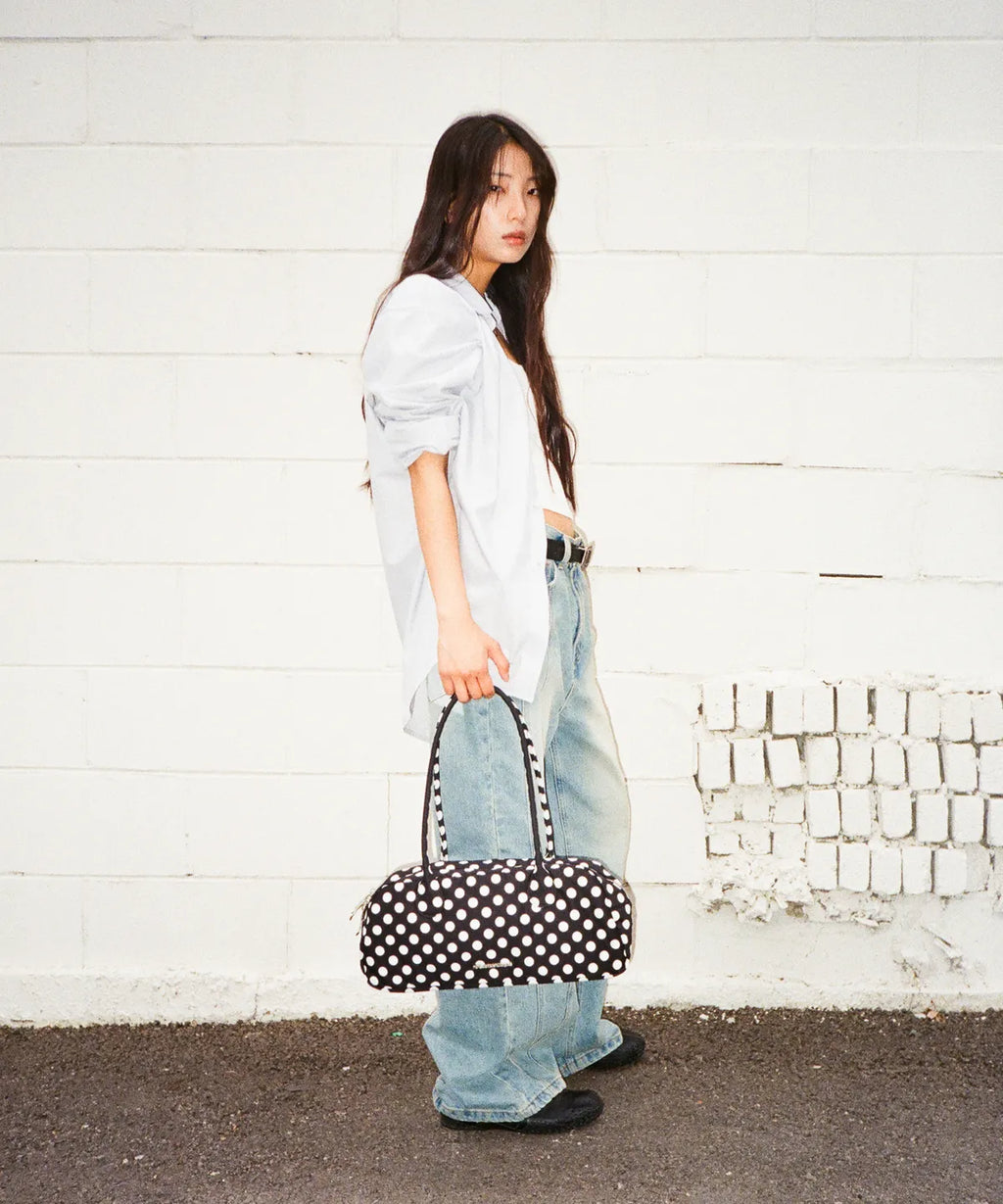 Dot Pattern Baguette Bag (Black)