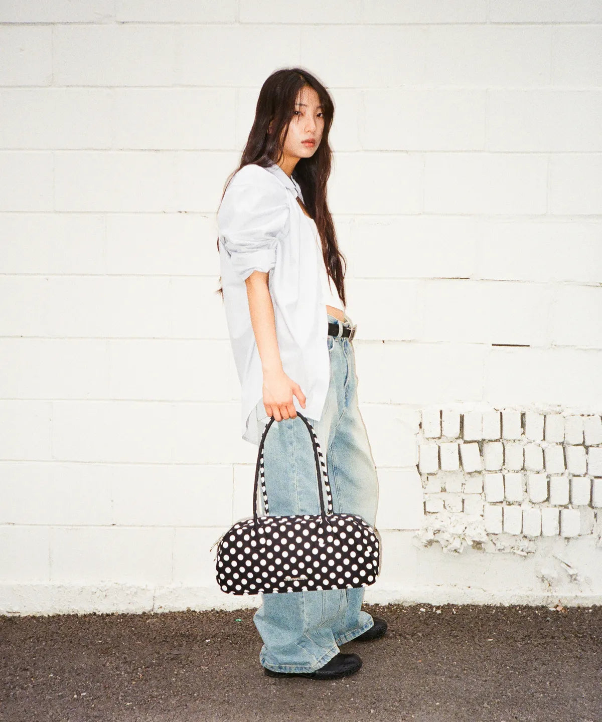 Dot Pattern Baguette Bag (Black)