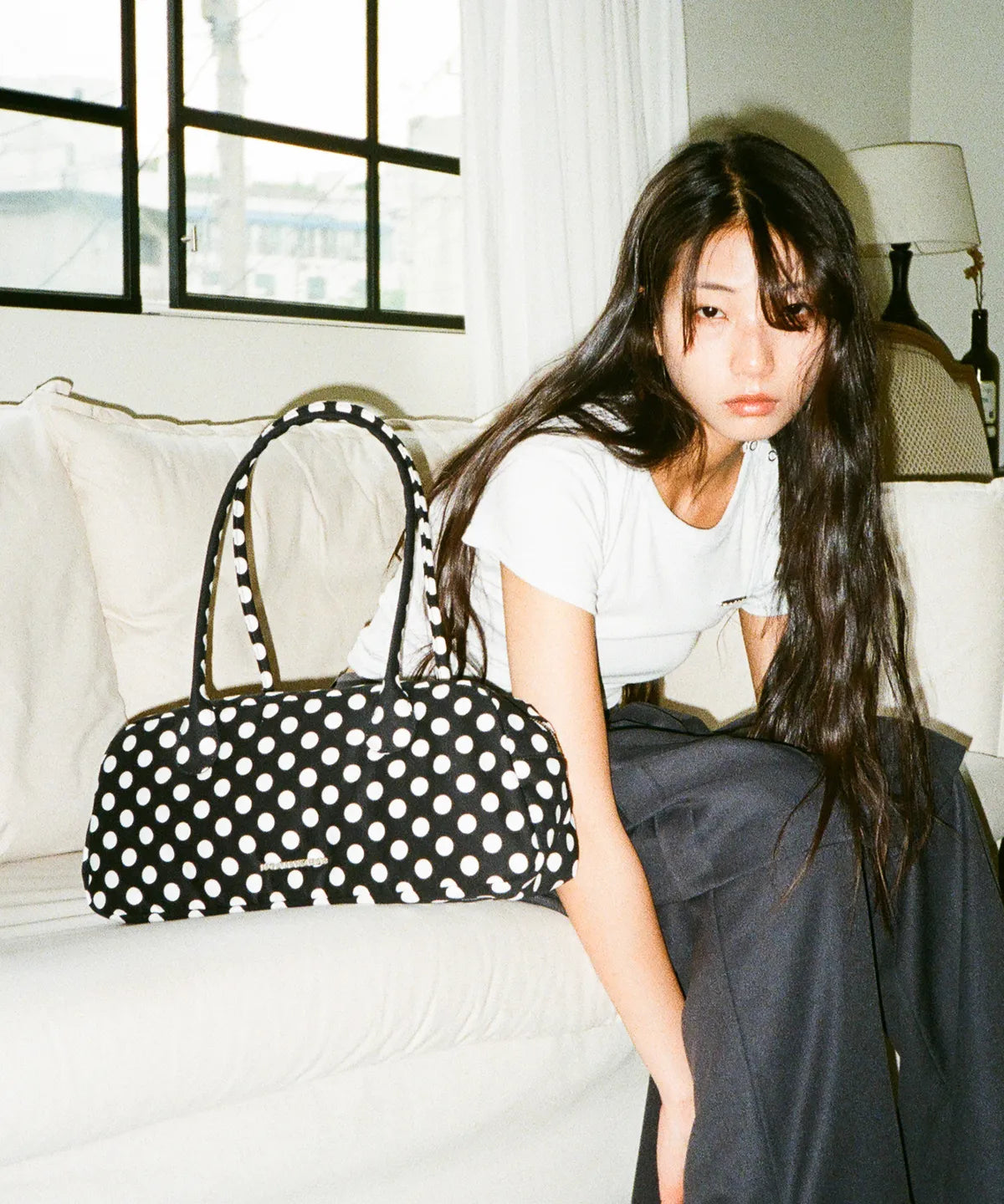 Dot Pattern Baguette Bag (Black)