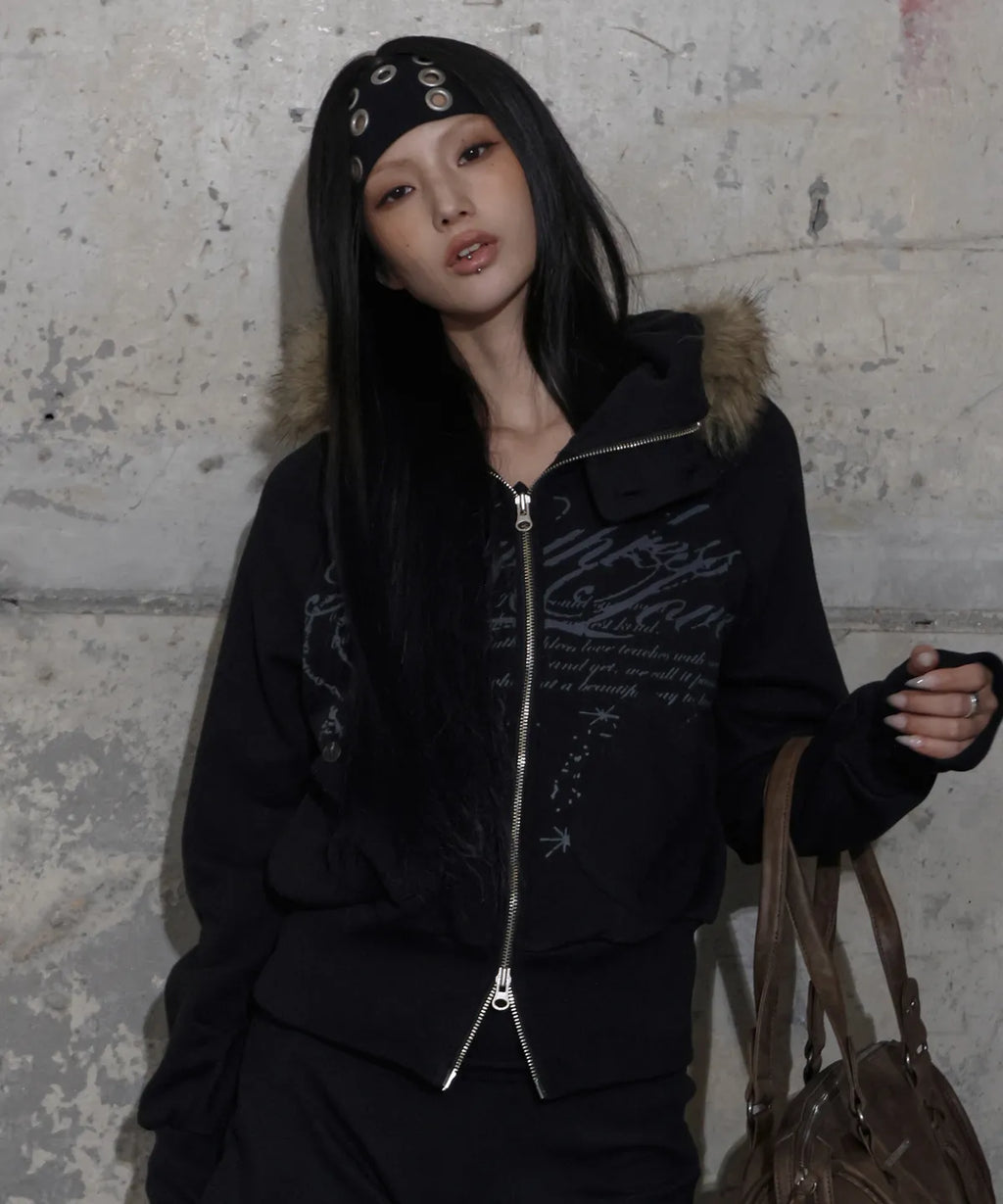 NASTY FANCY RUTHLESS FUR HOODED ZIP-UP (BLACK)