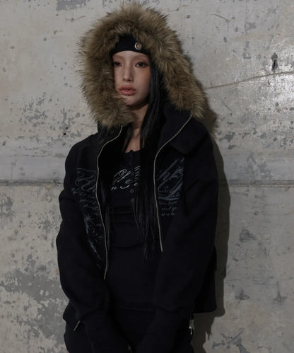 NASTY FANCY RUTHLESS FUR HOODED ZIP-UP (BLACK)