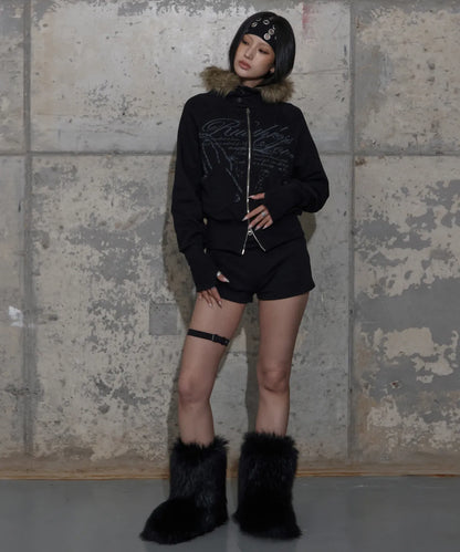NASTY FANCY RUTHLESS FUR HOODED ZIP-UP (BLACK)