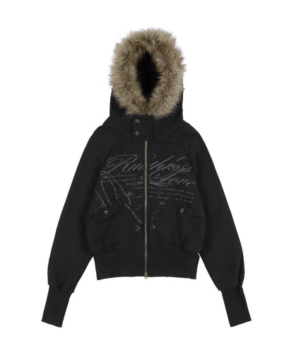 NASTY FANCY RUTHLESS FUR HOODED ZIP-UP (BLACK)