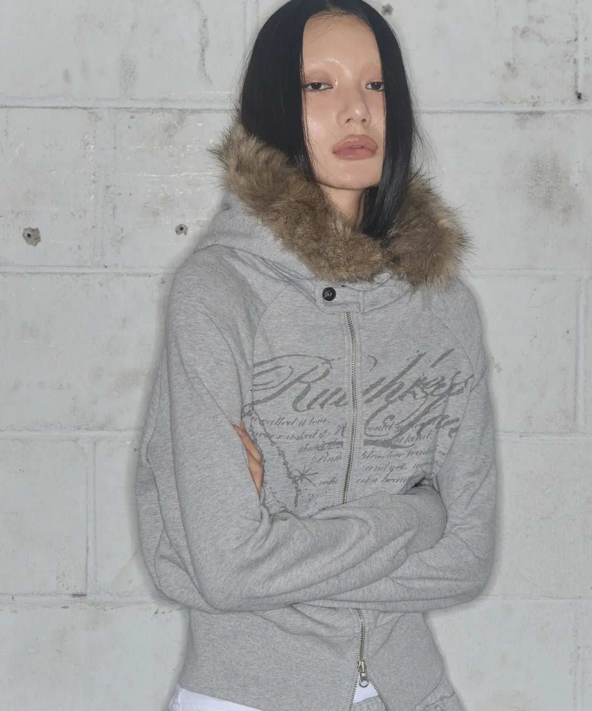 NASTY FANCY RUTHLESS FUR HOODED ZIP-UP (GRAY)