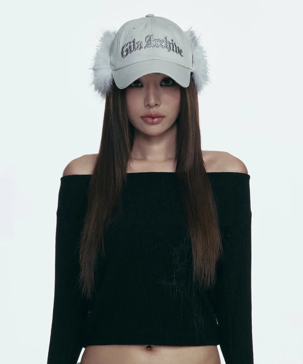 GILA ARCHIVE FAUX FUR HOTFIX LOGO EARFLAP CAP_GREY