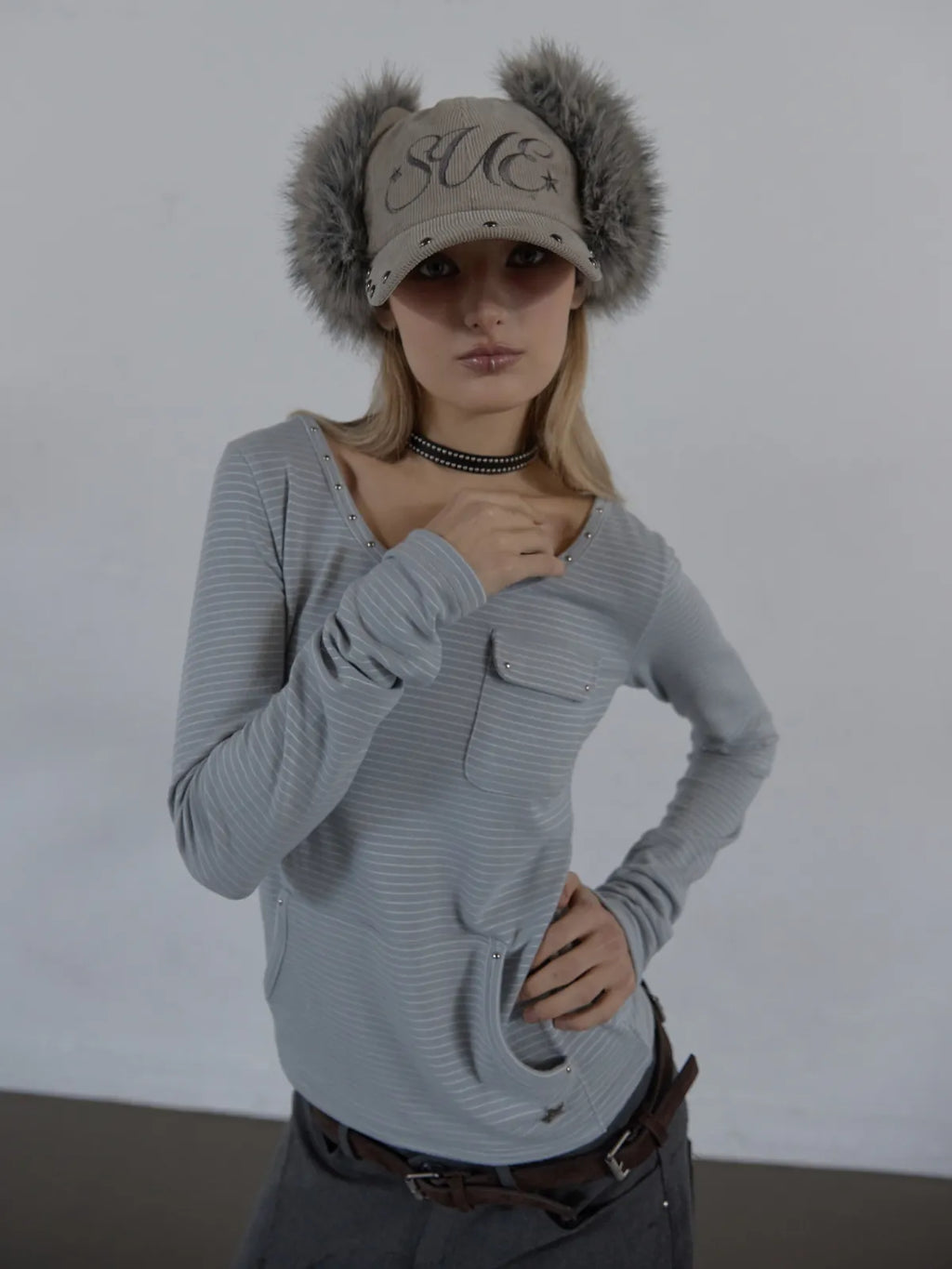 SETUPEXE CORDUROY FUR EARFLAP CAP / BEIGE