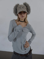 SETUPEXE CORDUROY FUR EARFLAP CAP / BEIGE
