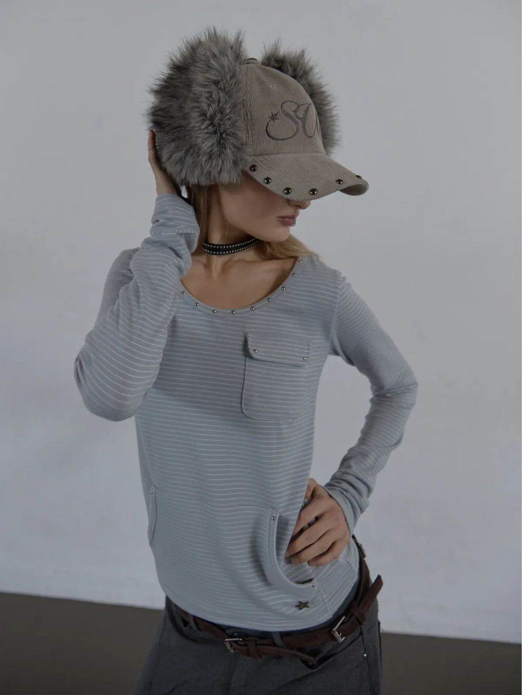 SETUPEXE CORDUROY FUR EARFLAP CAP / BEIGE