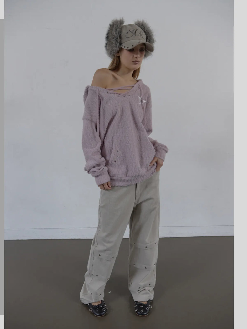 SETUPEXE CORDUROY FUR EARFLAP CAP / BEIGE