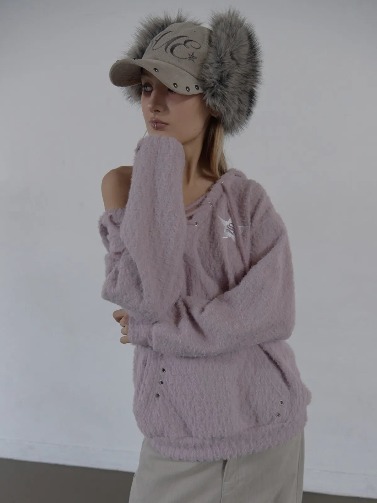 SETUPEXE CORDUROY FUR EARFLAP CAP / BEIGE