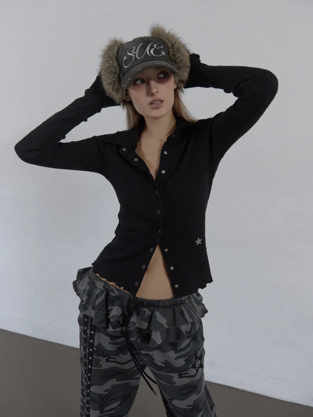 SETUPEXE CORDUROY FUR EARFLAP CAP / CHARCOAL