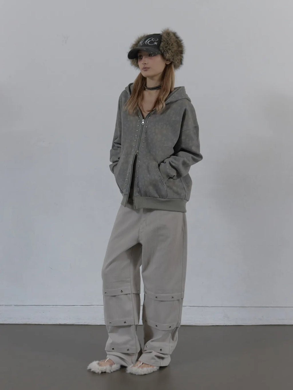 SETUPEXE CORDUROY FUR EARFLAP CAP / CHARCOAL
