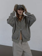 SETUPEXE CORDUROY FUR EARFLAP CAP / CHARCOAL