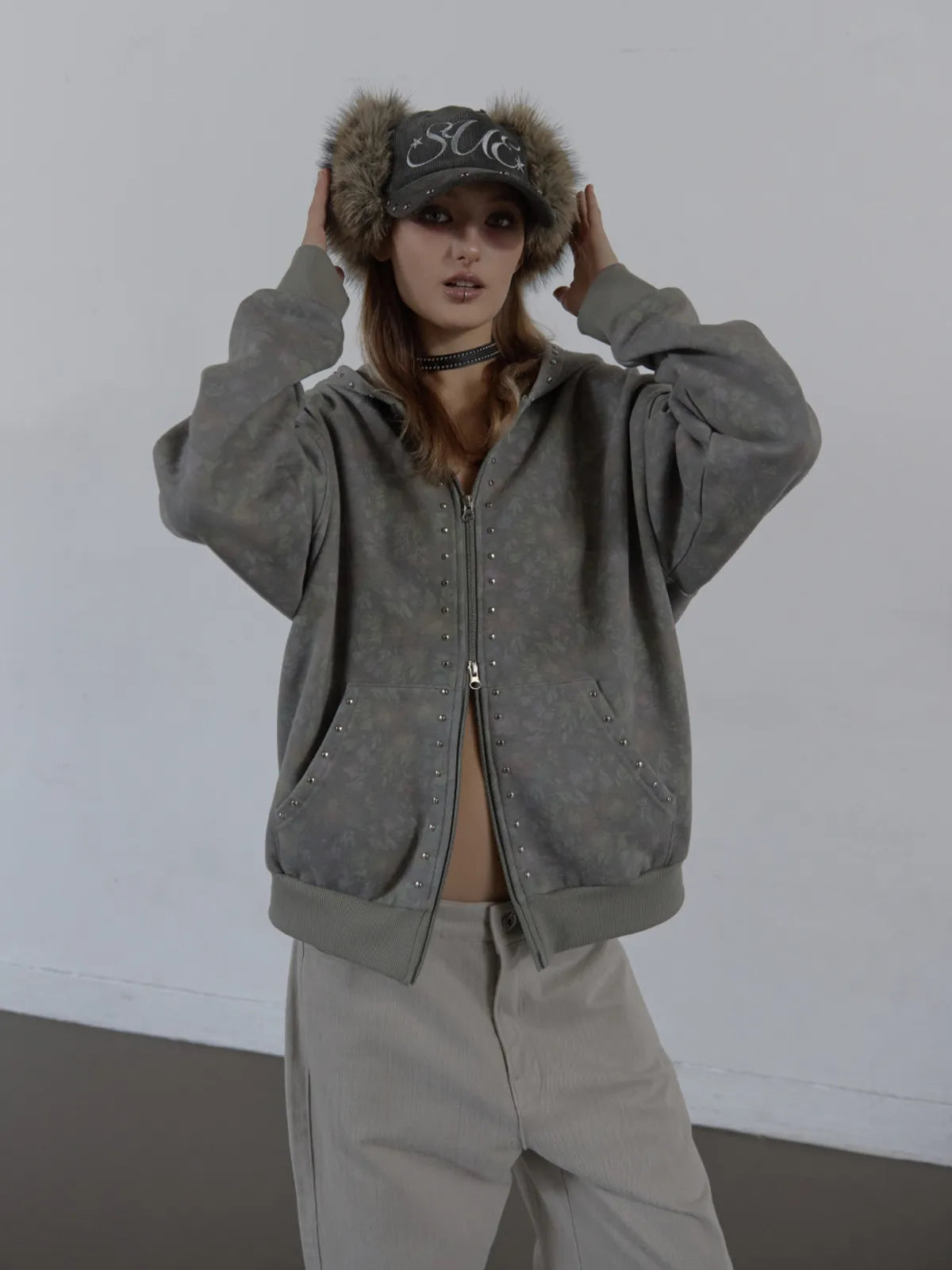 SETUPEXE CORDUROY FUR EARFLAP CAP / CHARCOAL