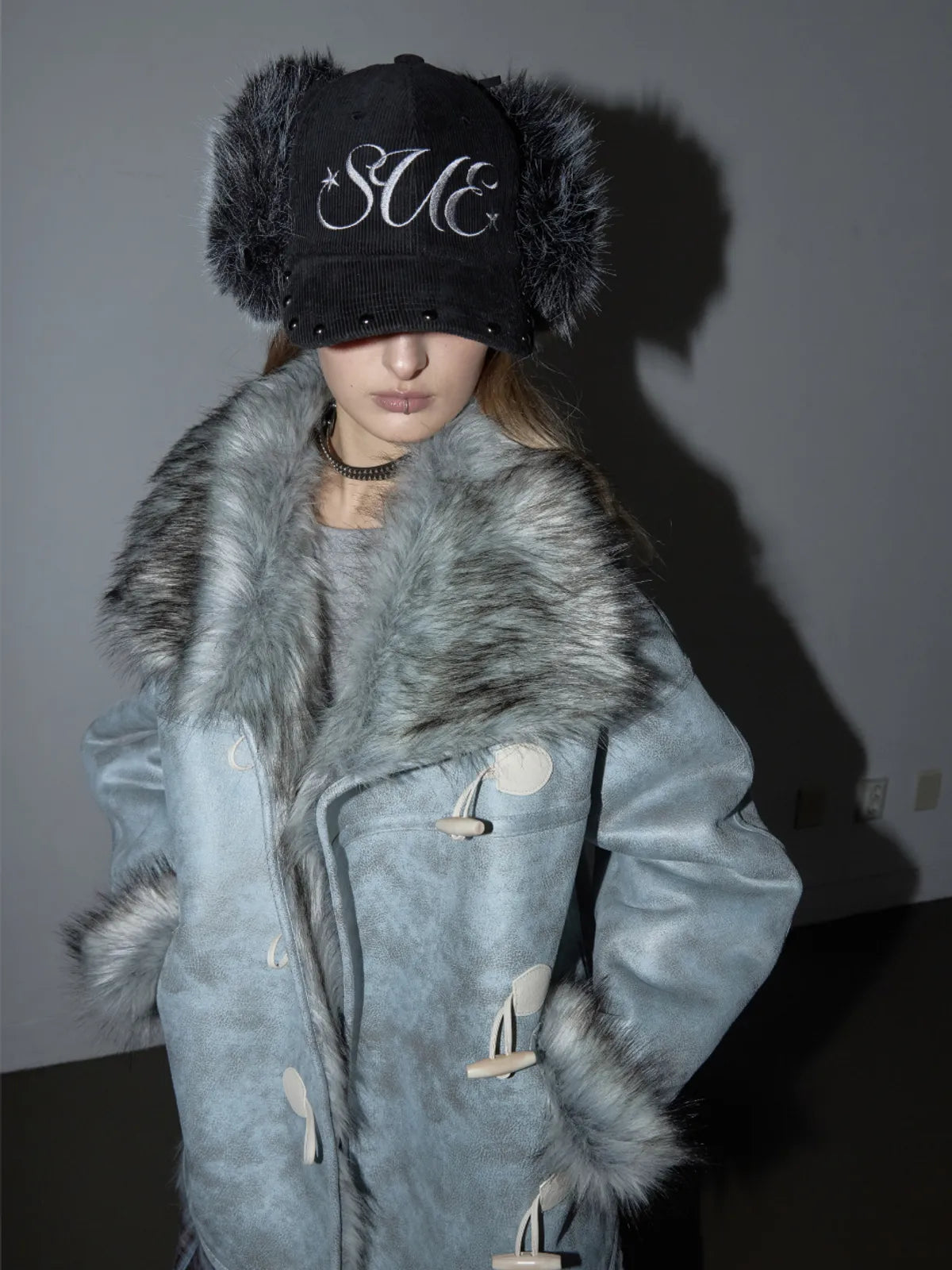 SETUPEXE CORDUROY FUR EARFLAP CAP / BLACK