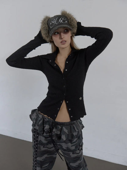 SETUPEXE SNAP GOLGI SHIRT / BLACK