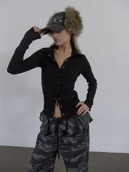 SETUPEXE SNAP GOLGI SHIRT / BLACK