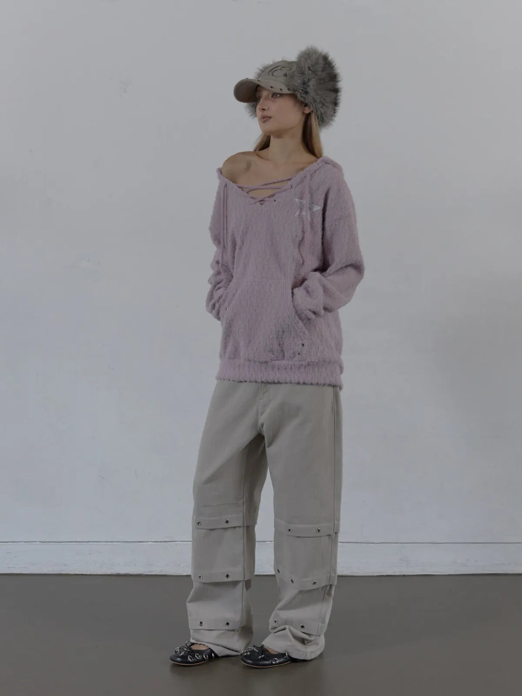 SETUPEXE HAIRY V-NECK HOODIE / LILAC